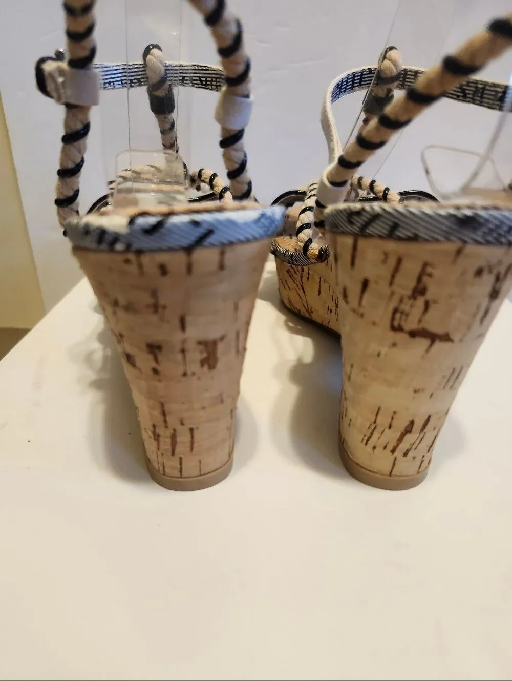 NEW Rare Y2K Harajuku Lovers Rope Strap Cork Platform Sandals Heels Sz. 7.5